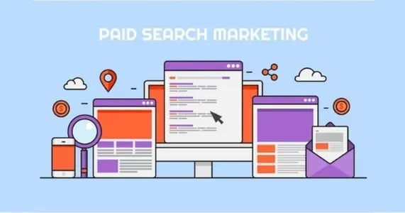 Ilustración del concepto Paid Search Marketing. Aprende a crear tu Campaña PPC en 6 pasos.