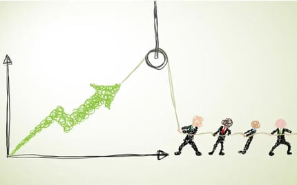 Ilustración del crecimiento de ventas gracias al departamento de ventas.