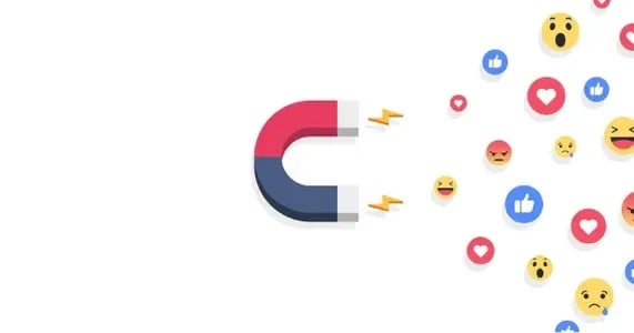 Ilustración del concepto de Inbound Marketing. Aparece un imán gigante atrayendo interacciones de usuarios.