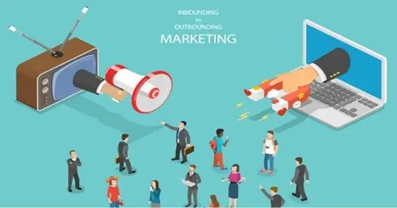 Ilustración Inbound Marketing vs Outbound Marketing.