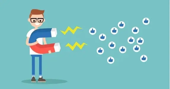 Ilustración de una persona con un imán gigante atrayendo interacciones. (Fundamentos del Marketing de Contenidos)